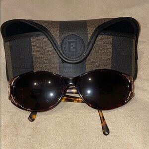 Fendi Tortoiseshell Sunglasses with Black and Brown Case